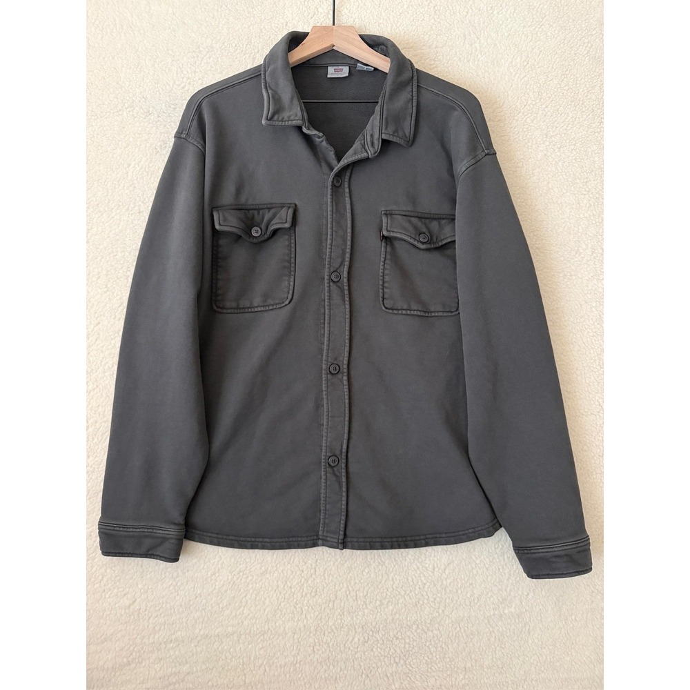Levi's Shirt Mens Large Gray Jersey Knit Relaxed Fit Button Up Shacket Overshirt